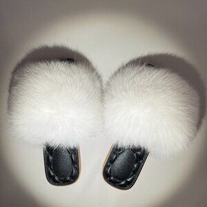 Real White Fox Fur Slides